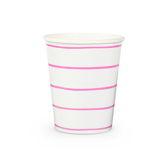 Frenchie Cerise Pink Striped 9 oz Cups 8CT