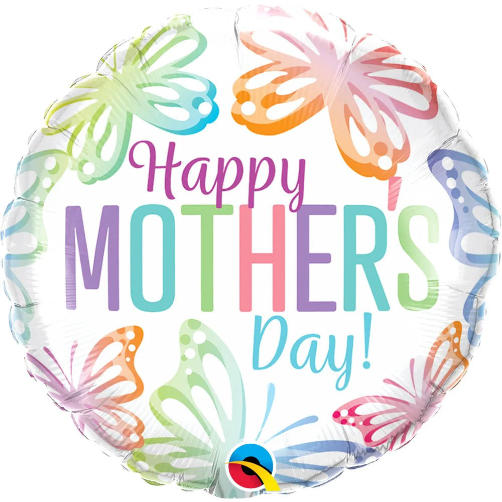 18" Round Mother's Day Pastel Butterflies Foil Balloon