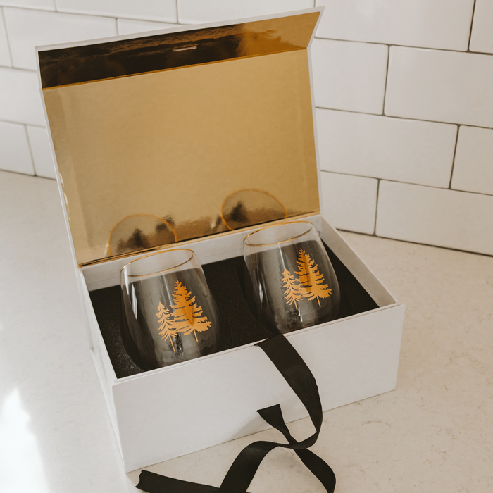 Trees Stemless Wine Glasses - Boxed Set of 2