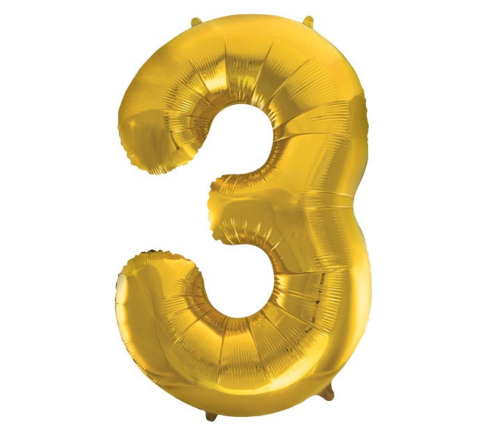 Number 3 Gold 34" Mylar Balloon