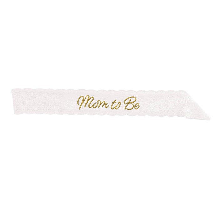 White "Mom to Be" Lace Sash