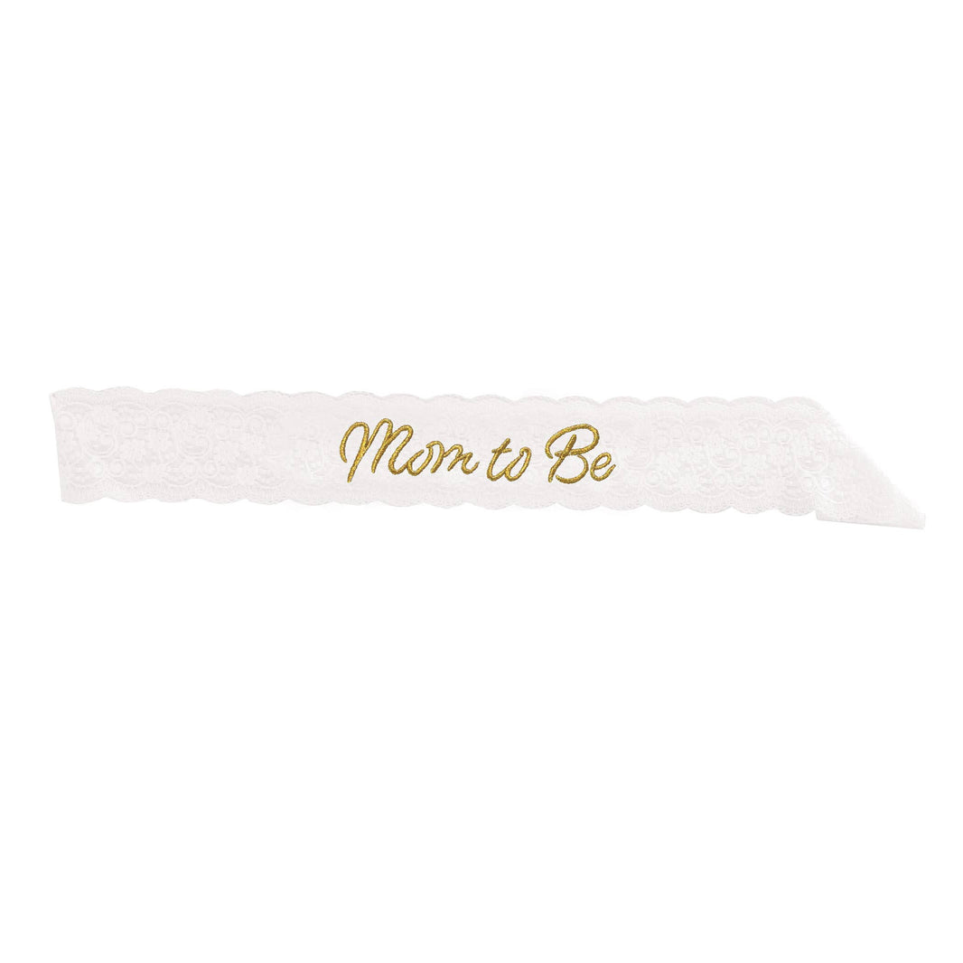 White "Mom to Be" Lace Sash