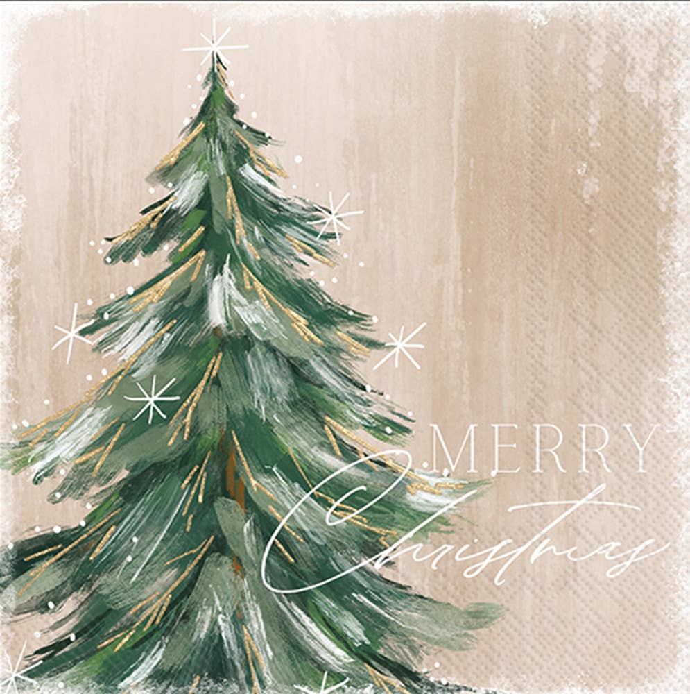 Gilded Painterly Tree Christmas Paper Cocktail Napkins - 20CT