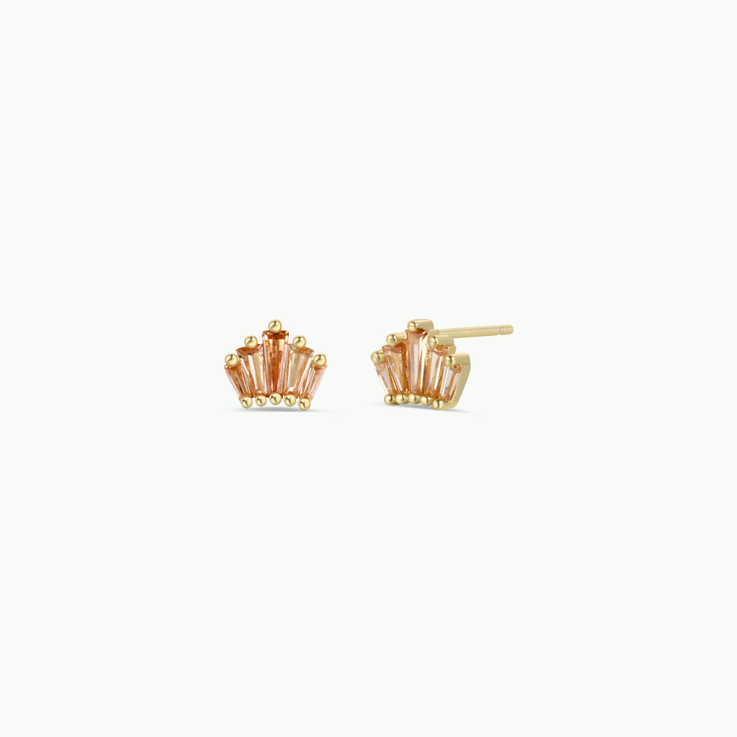 Champagne Baguette Crown Earrings - 18k Gold Plated