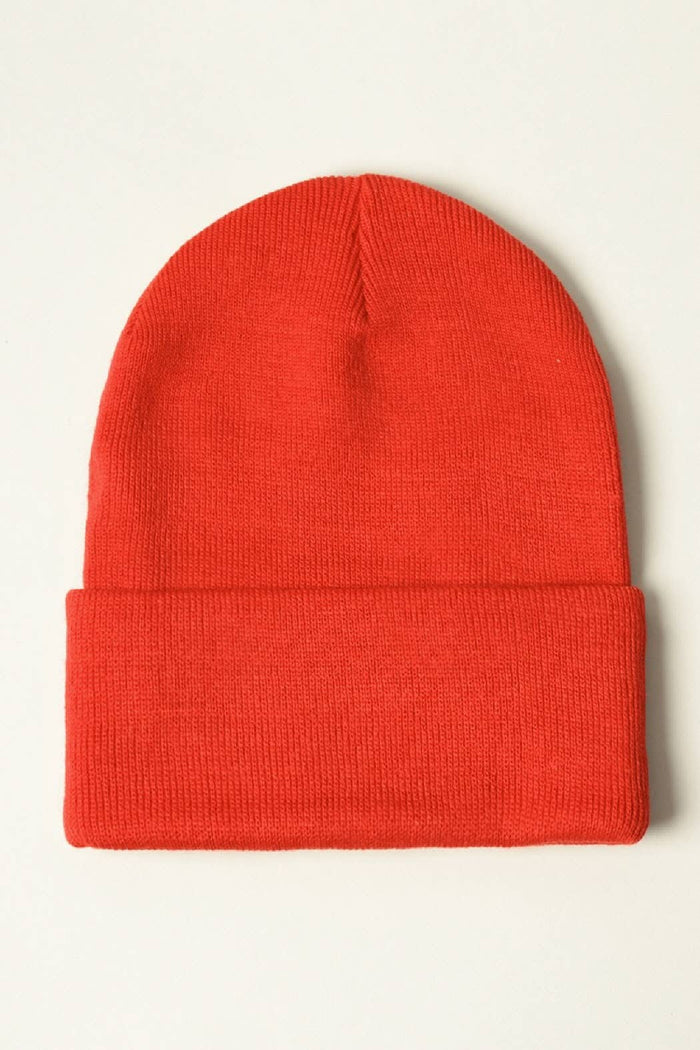 Winter Solid Color Cuff Knitted Beanie Hat: Red / One Size