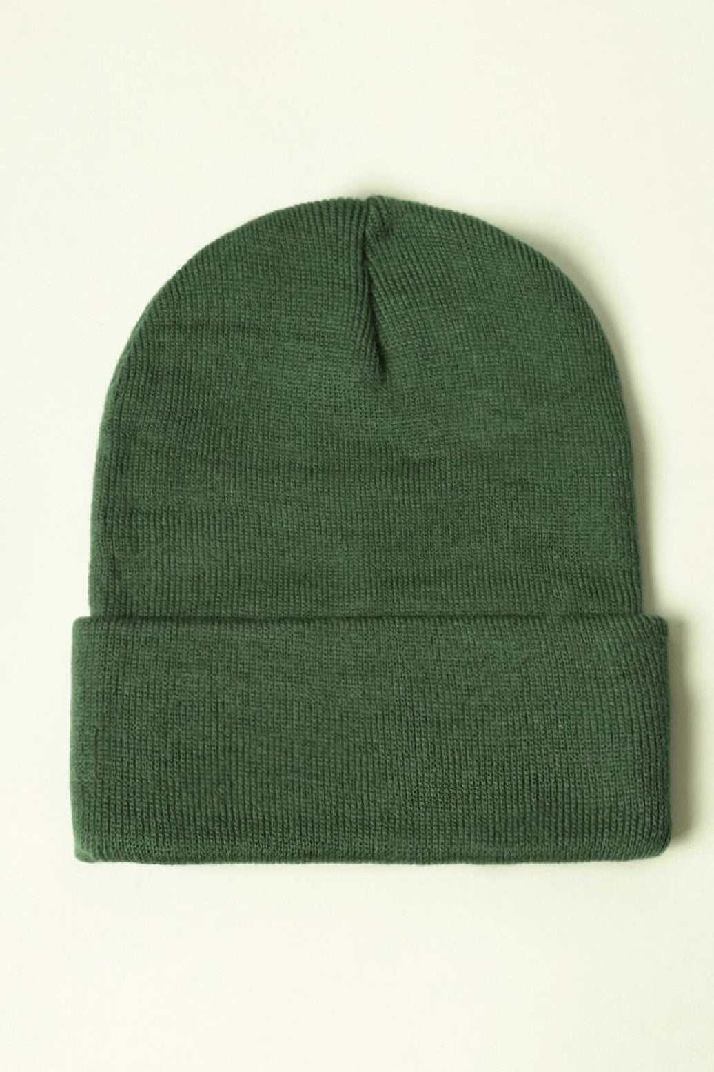 Winter Solid Color Cuff Knitted Beanie Hat: Dark Green / One Size