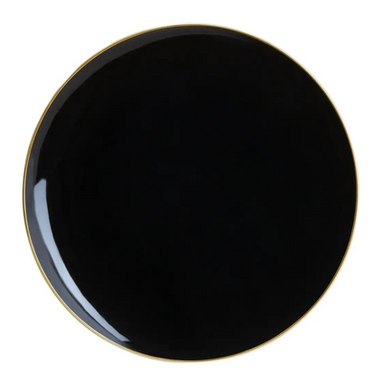 Black Plastic Dinner Plates with Gold Trim 10CT
