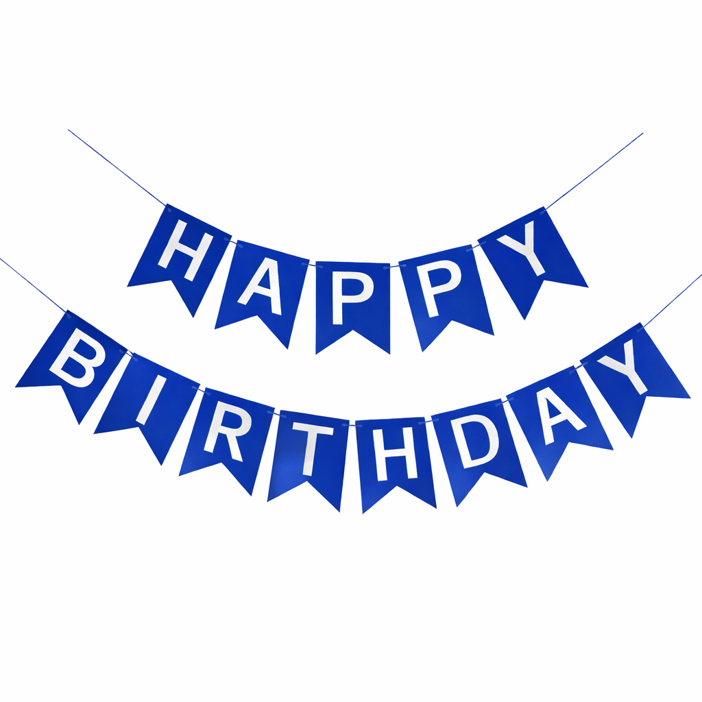Blue and White Happy Birthday Banner
