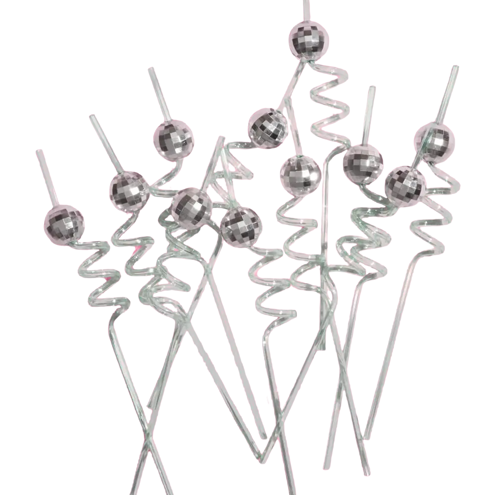 Reusable Disco Ball Party Swirly Straws