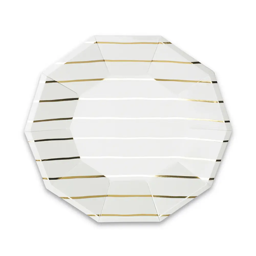 Frenchie Gold Metallic Striped Large Plates 8CT