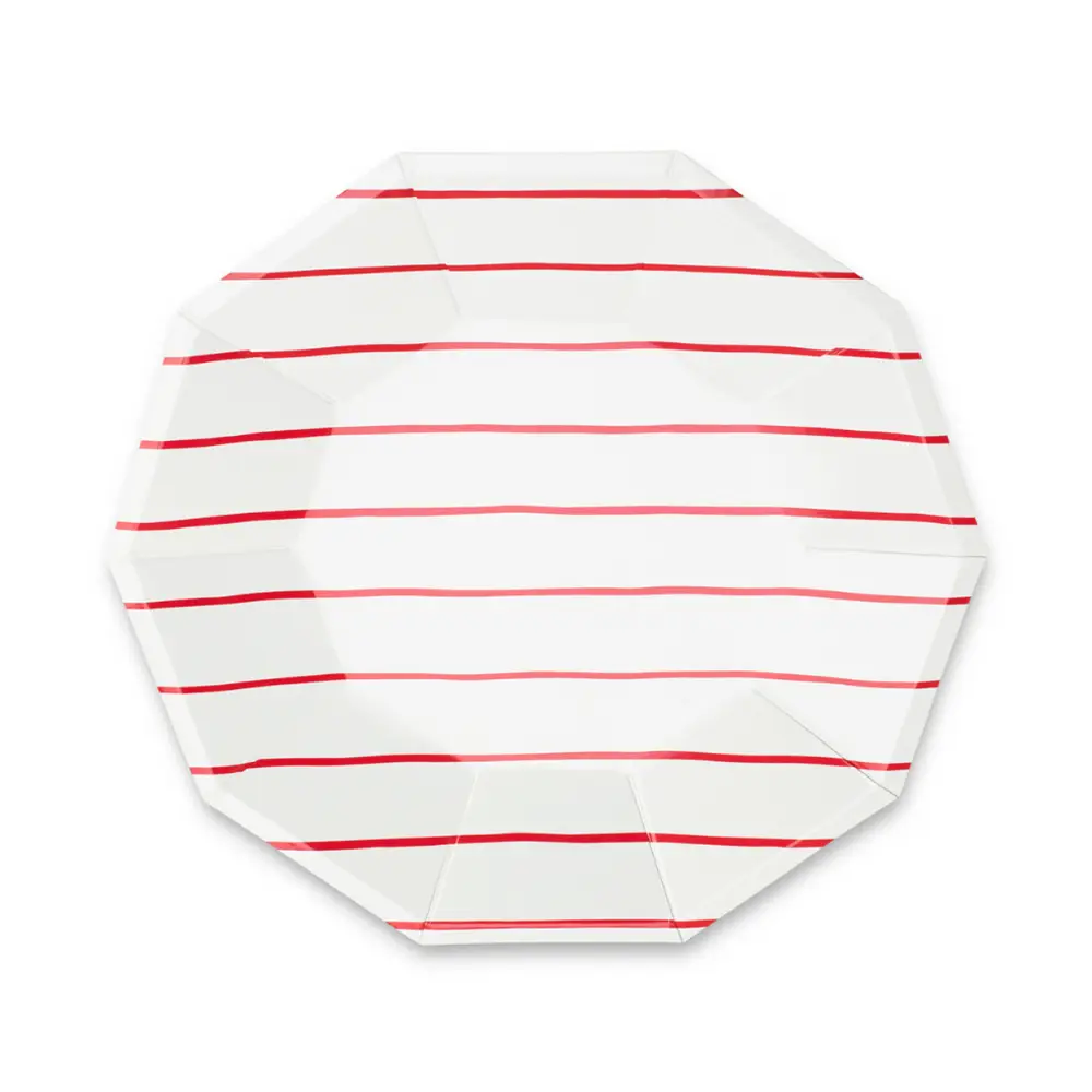 Frenchie Red Striped Large Plates 8CT