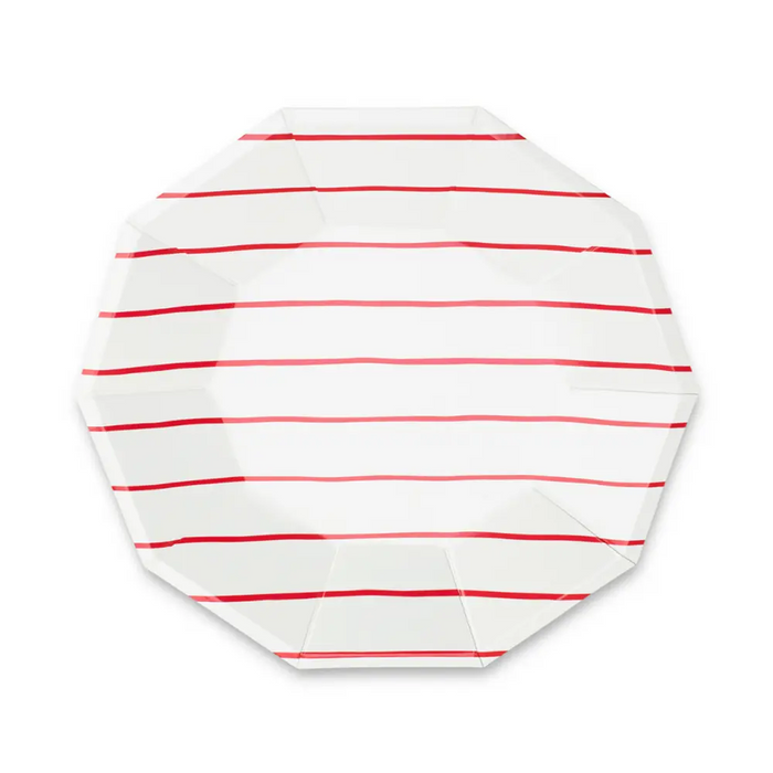 Frenchie Red Striped Large Plates 8CT