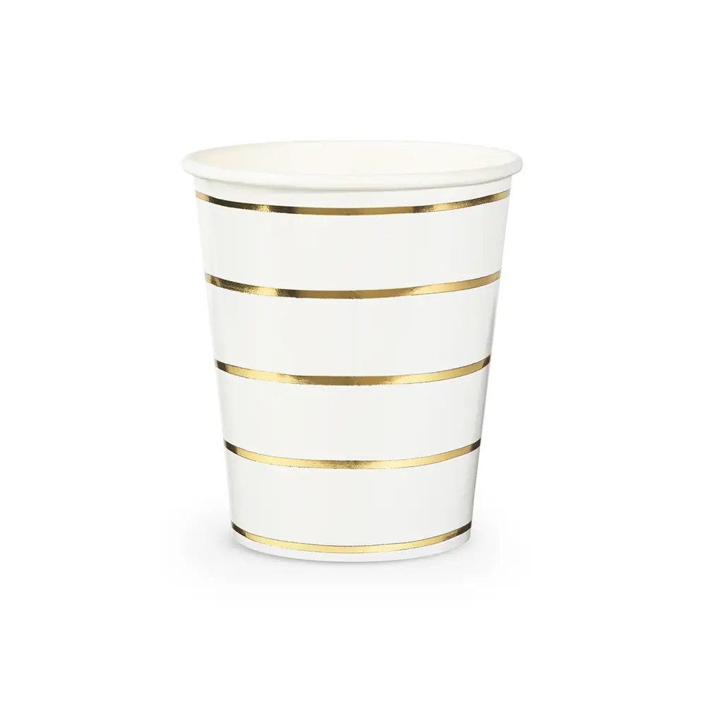 Frenchie Gold Metallic Striped 9 oz Cups 8CT