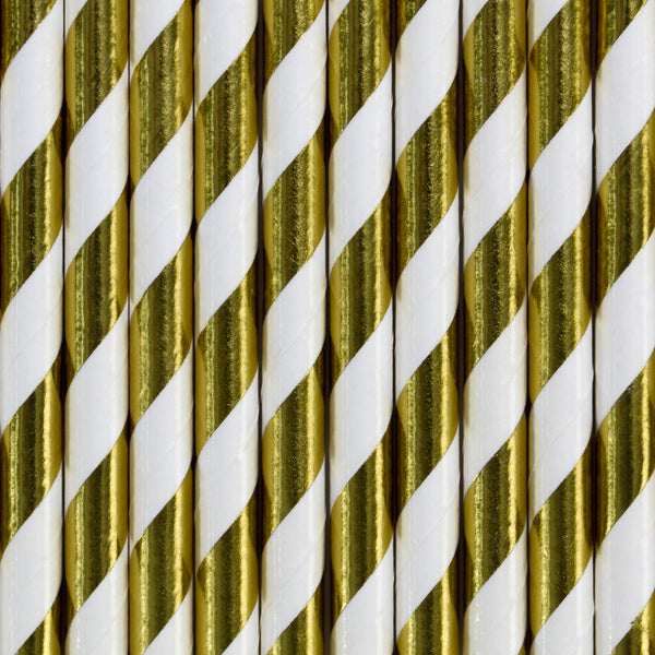 Gold and White Paper Straws 10CT