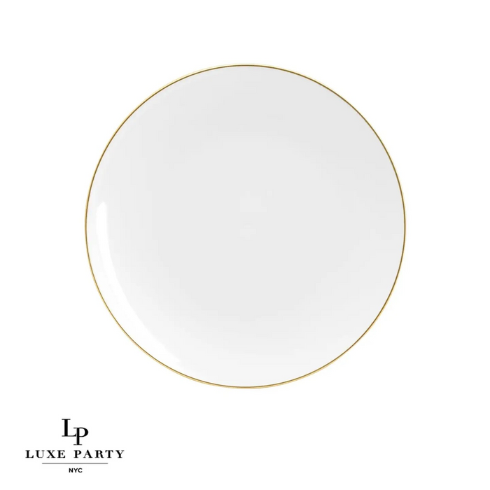 White Plastic Dinner Plates with Gold Trim 10CT