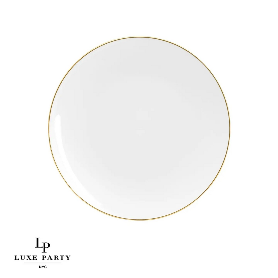 White Plastic Dinner Plates with Gold Trim 10CT