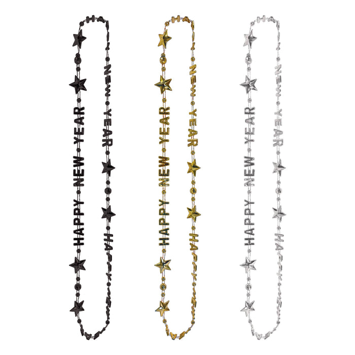 Black, Gold, and Silver Happy New Year Beads-Of-Expression