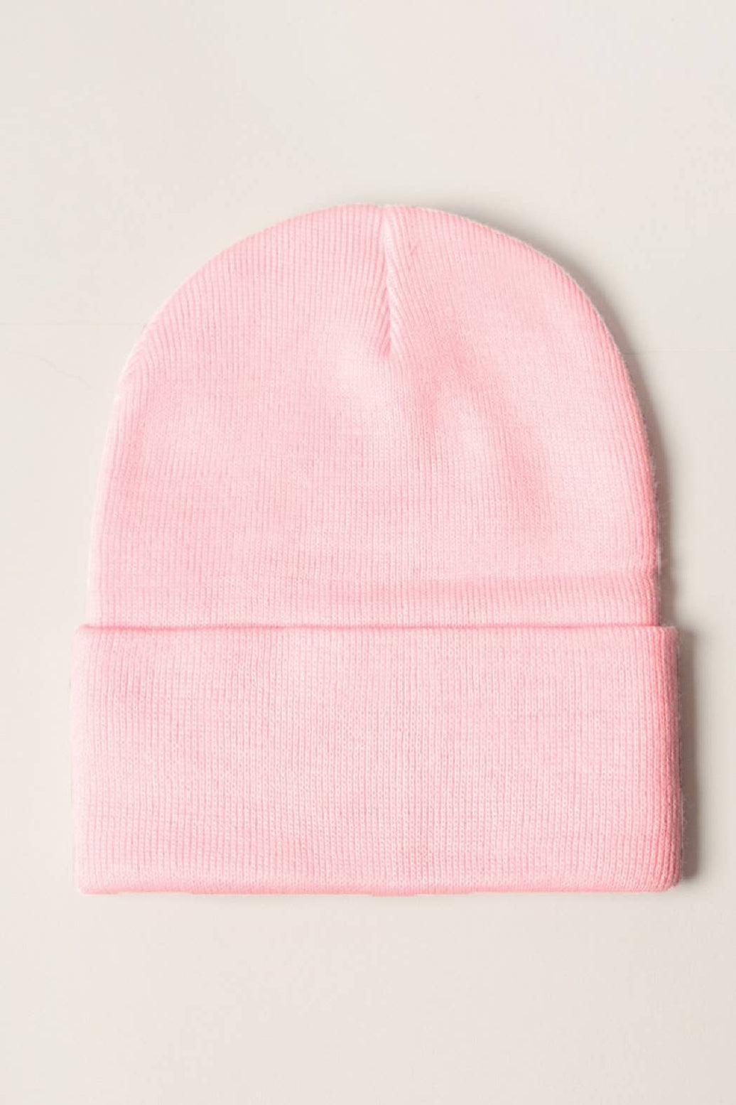 Winter Solid Color Cuff Knitted Beanie Hat: Light Pink / One Size