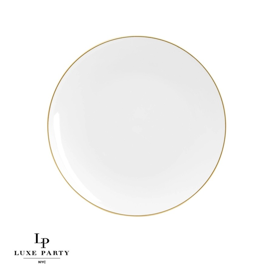 White Plastic Appetizer Plates with Gold Trim 10CT