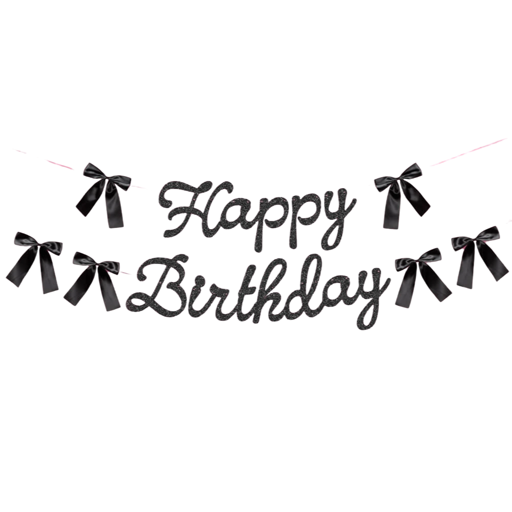Black Bow Happy Birthday Banner