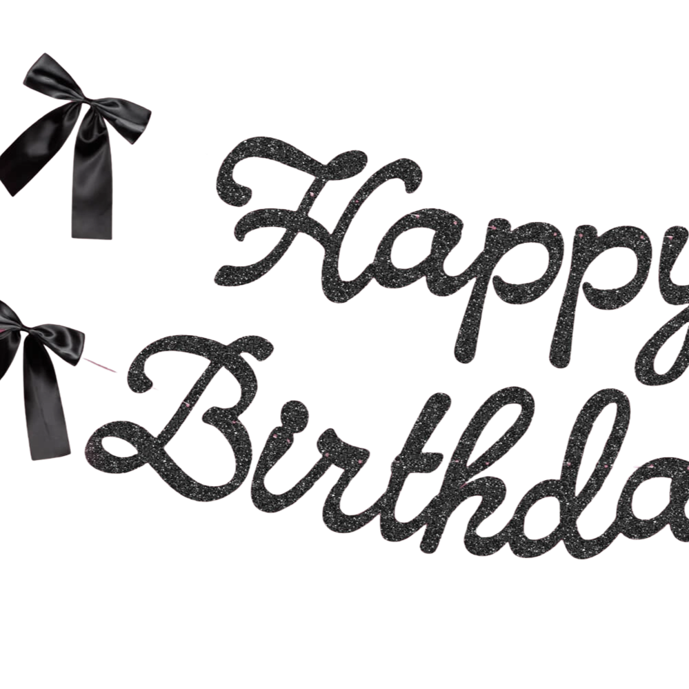 Black Bow Happy Birthday Banner