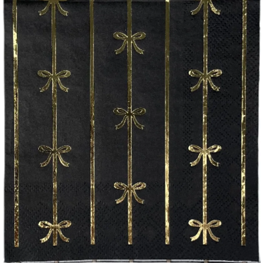 Black and Gold Signature Bow Small Napkins 20CT