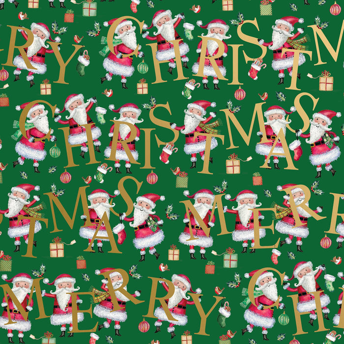 Santa Christmas Green Gift Wrap Roll