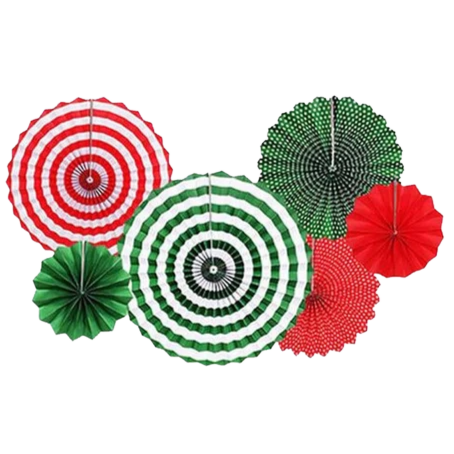 Christmas Hanging Paper Fans - 6 Piece Set
