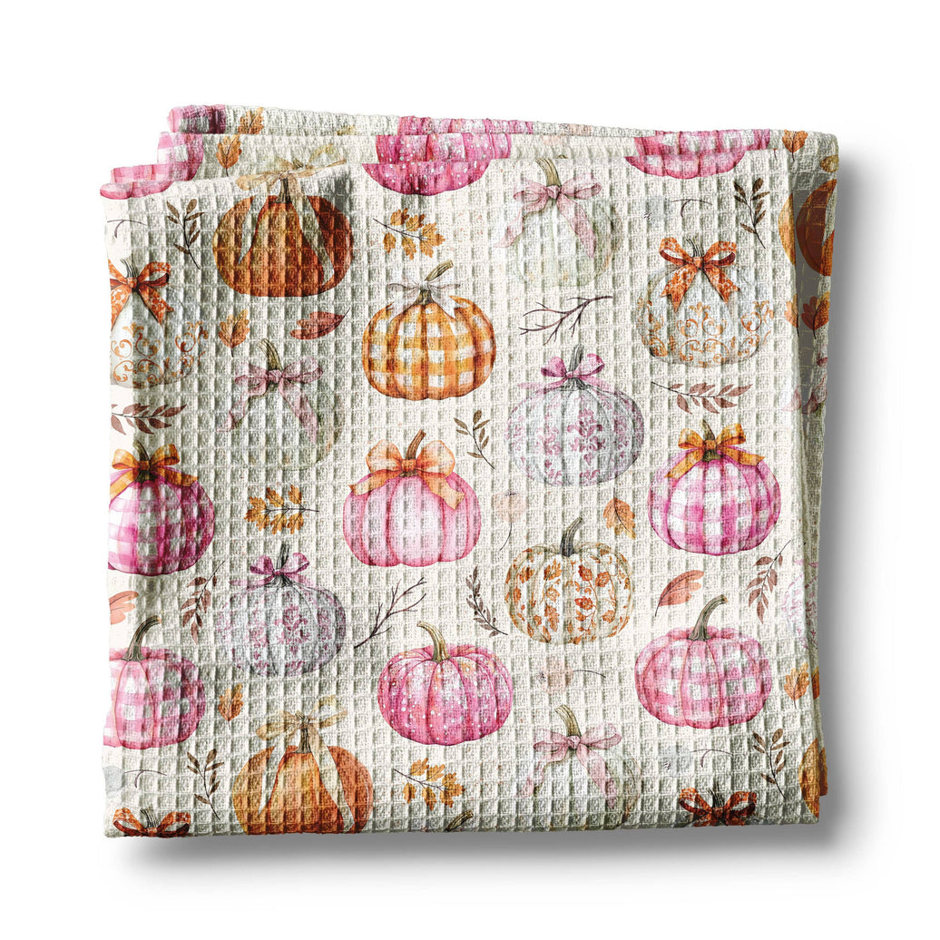 Pink Pumpkin Chinoiserie Fall Kitchen Towel Waffle