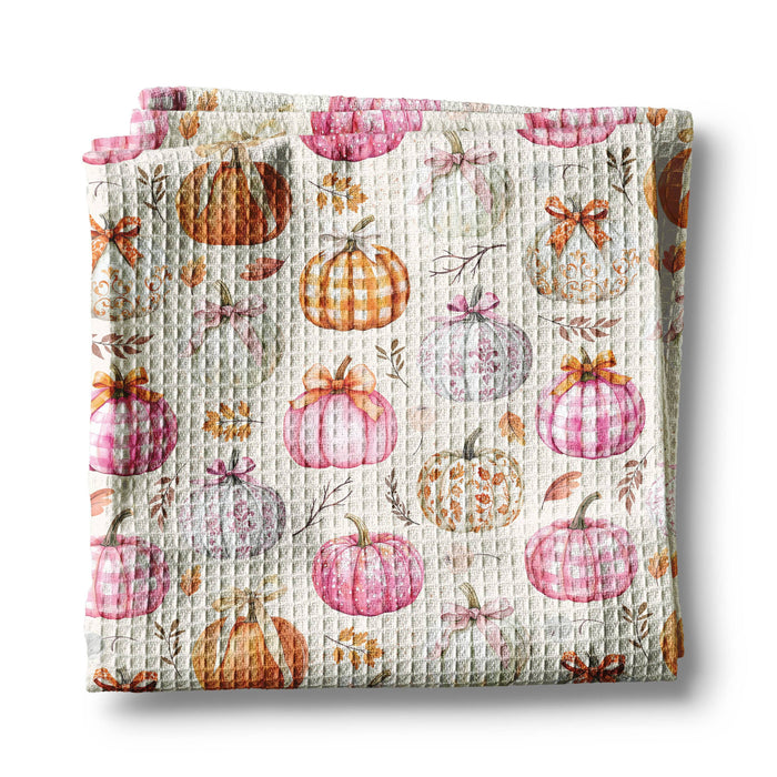 Pink Pumpkin Chinoiserie Fall Kitchen Towel Waffle