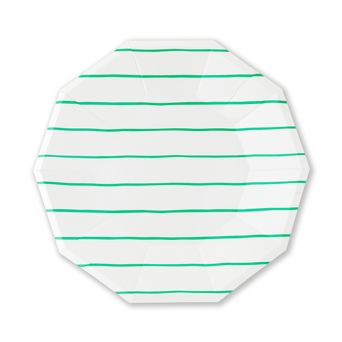 Frenchie Clover Green Striped Dinner Plates 8CT