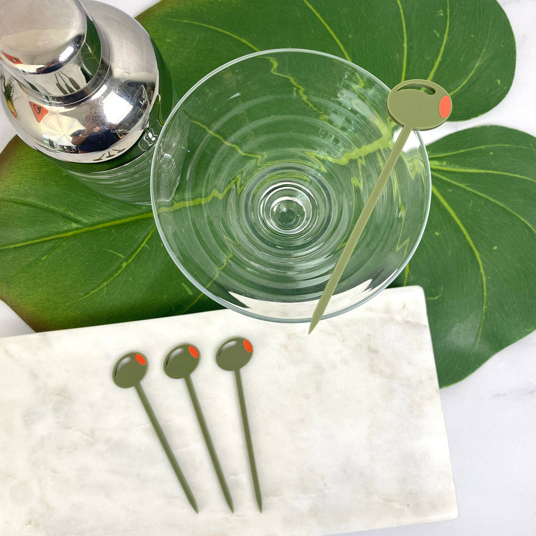 Olive Garnish Cocktail Picks: Matte Olive