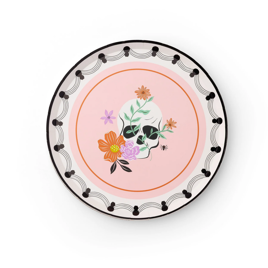 Floral Halloween Skulls & Spiders Dessert Plates 8CT