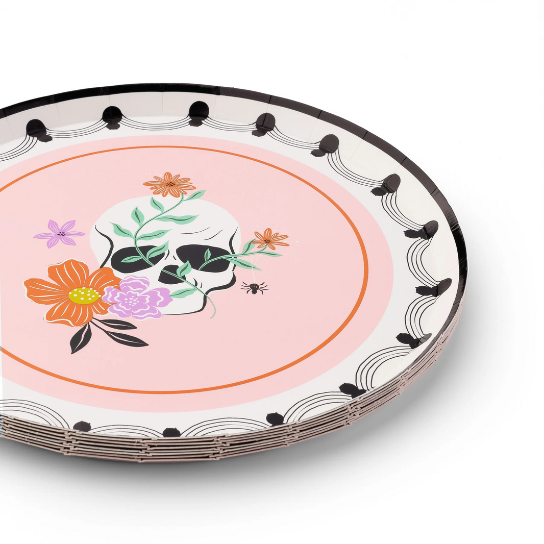 Floral Halloween Skulls & Spiders Dessert Plates 8CT
