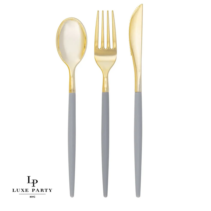 Grey and Gold Premium Plastic Cutlery Set - 32 Pieces