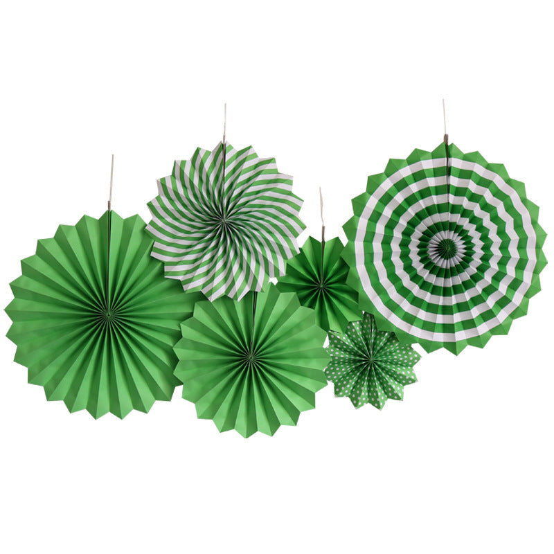 Green Paper Fans - 6 Pieces