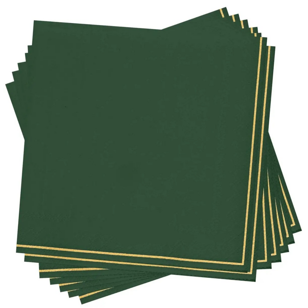 Emerald Green with Gold Stripe Cocktail Napkins 20CT