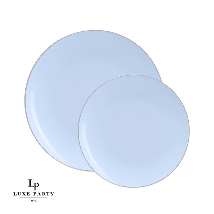 Ice Blue Plastic Dinner Plates with Gold Trim 10CT