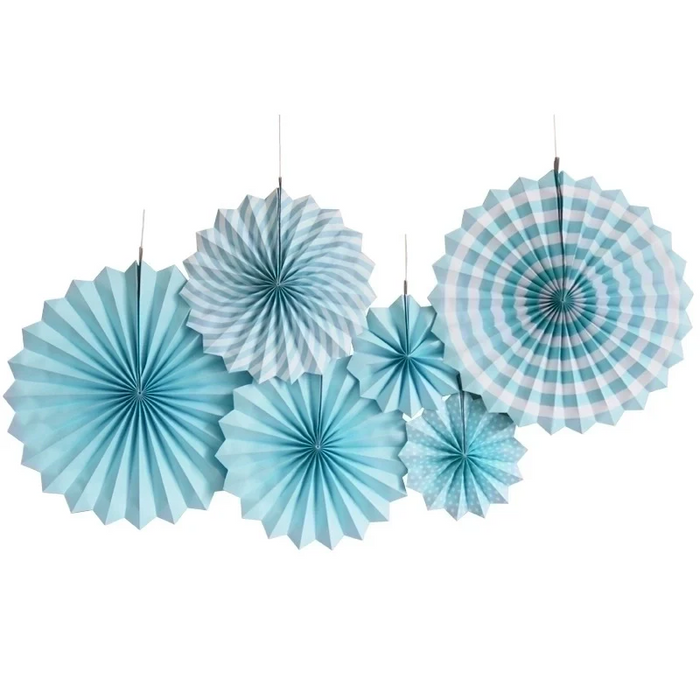 Light Blue Paper Fans - 6 Pieces