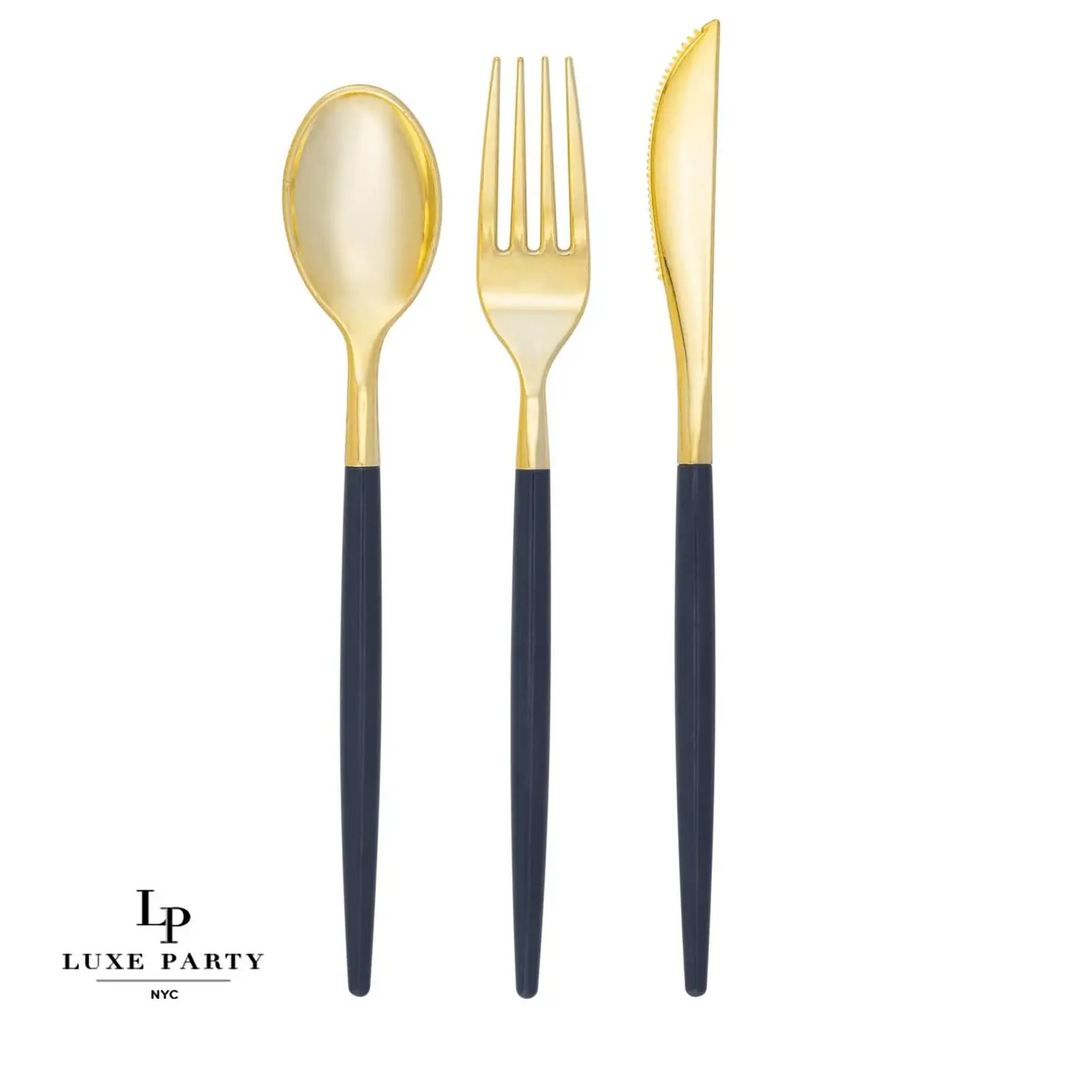 Navy and Gold Premium Plastic Cutlery Set - 32 Pieces
