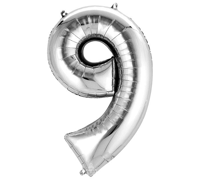 Number 9 Silver 34" Mylar Balloon