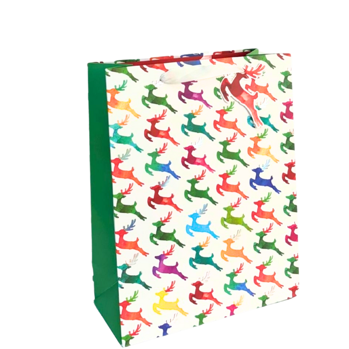 Rainbow Christmas Deer Large Gift Bag