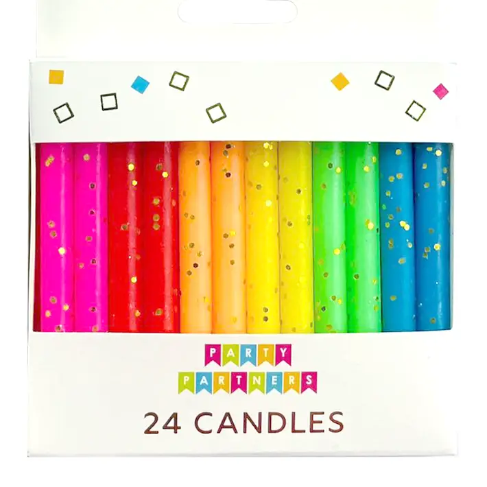 Rainbow Gold Glitter Candles 24CT