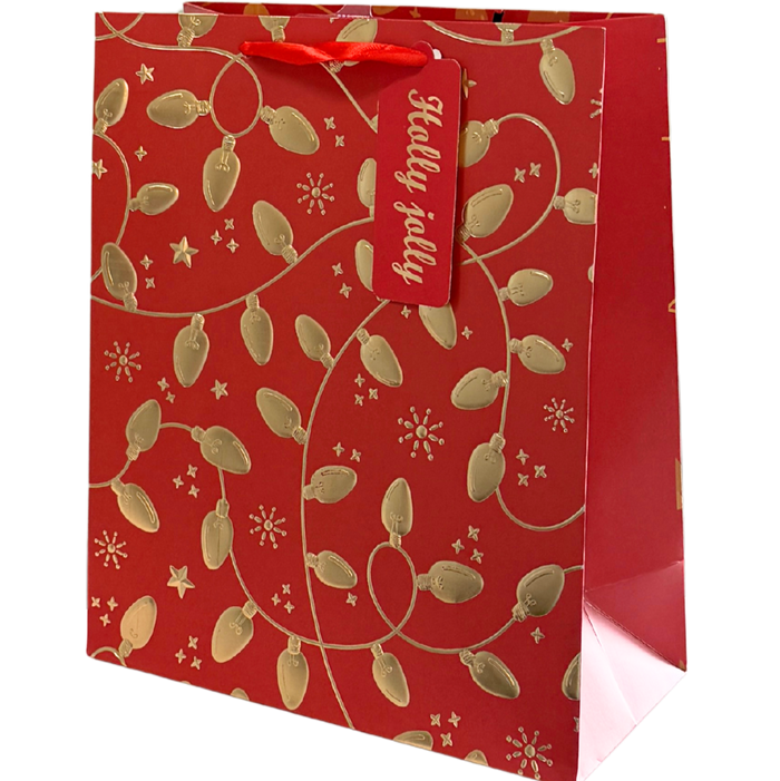 Red and Gold Embossed Christmas Light Medium Gift Bag