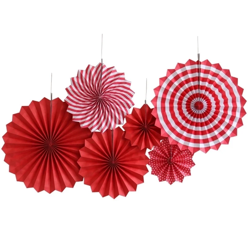Red Paper Fans - 6 Pieces