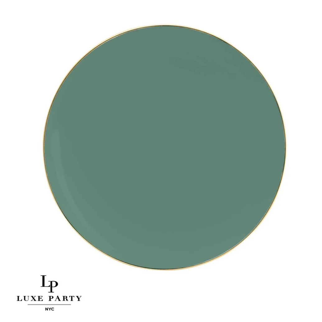 Sage Green Plastic Dinner Plates with Gold Trim 10CT