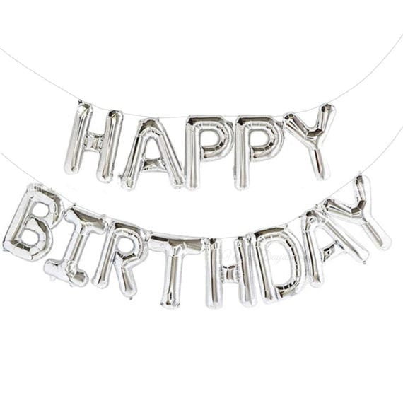 Silver Happy Birthday Balloon Banner