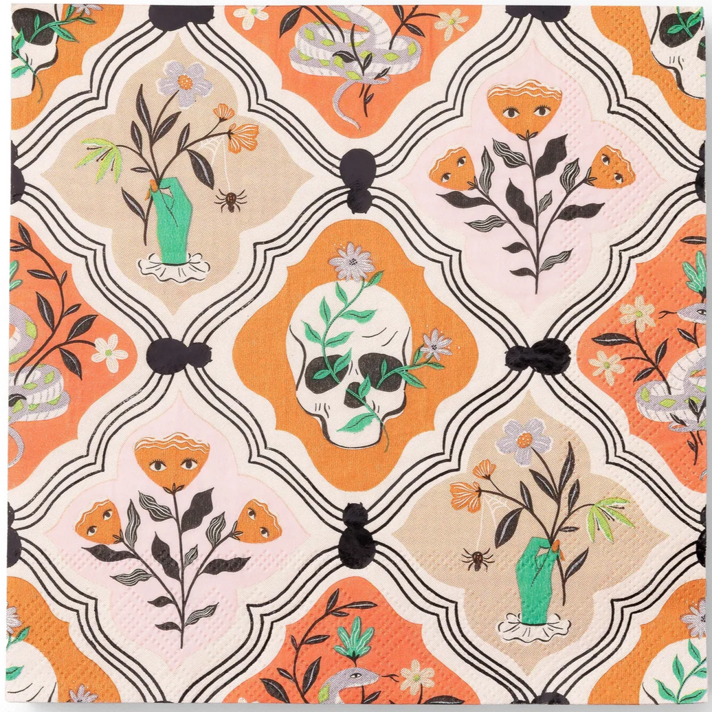 Floral Halloween Skulls & Spiders Dinner Napkins 20CT