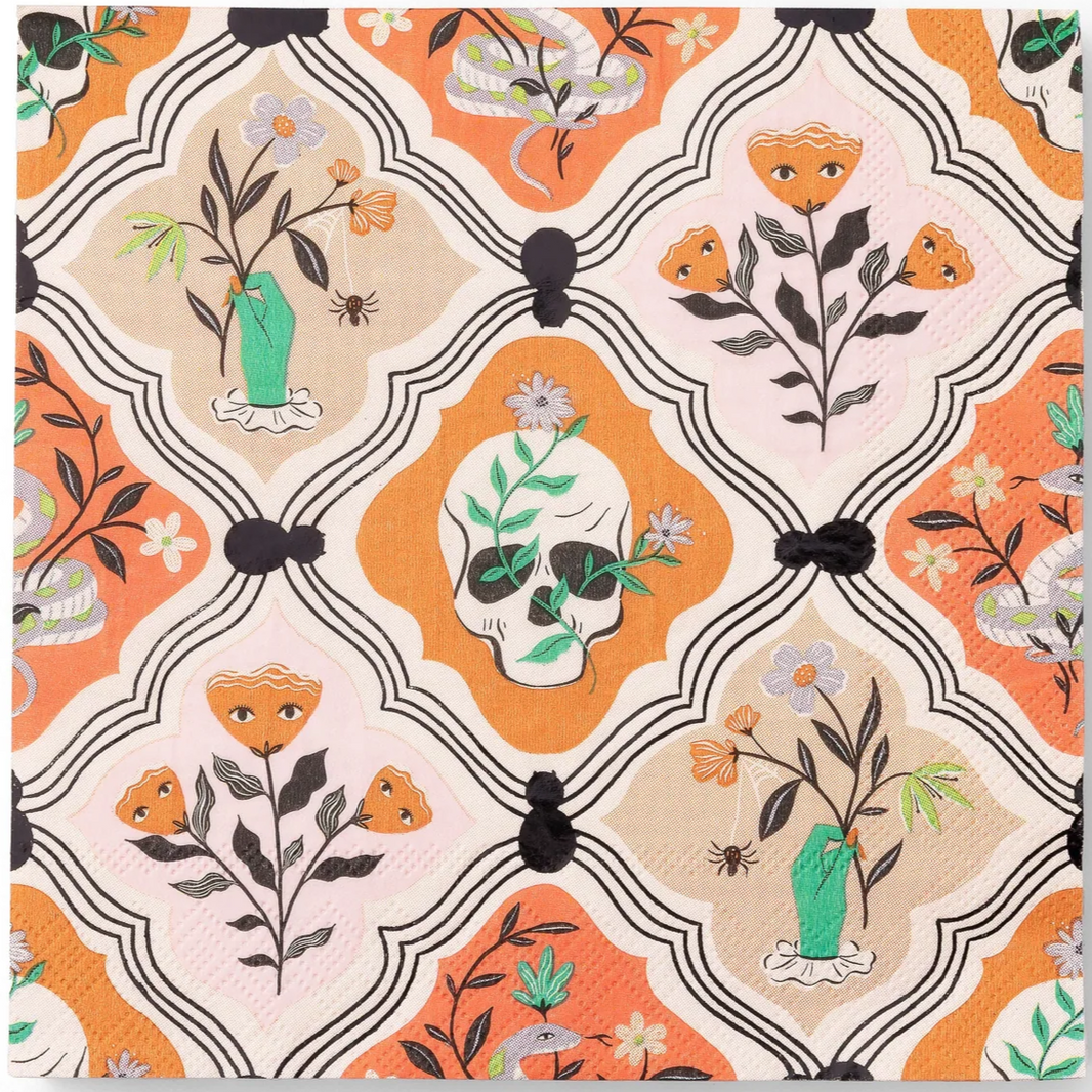 Floral Halloween Skulls & Spiders Dinner Napkins 20CT