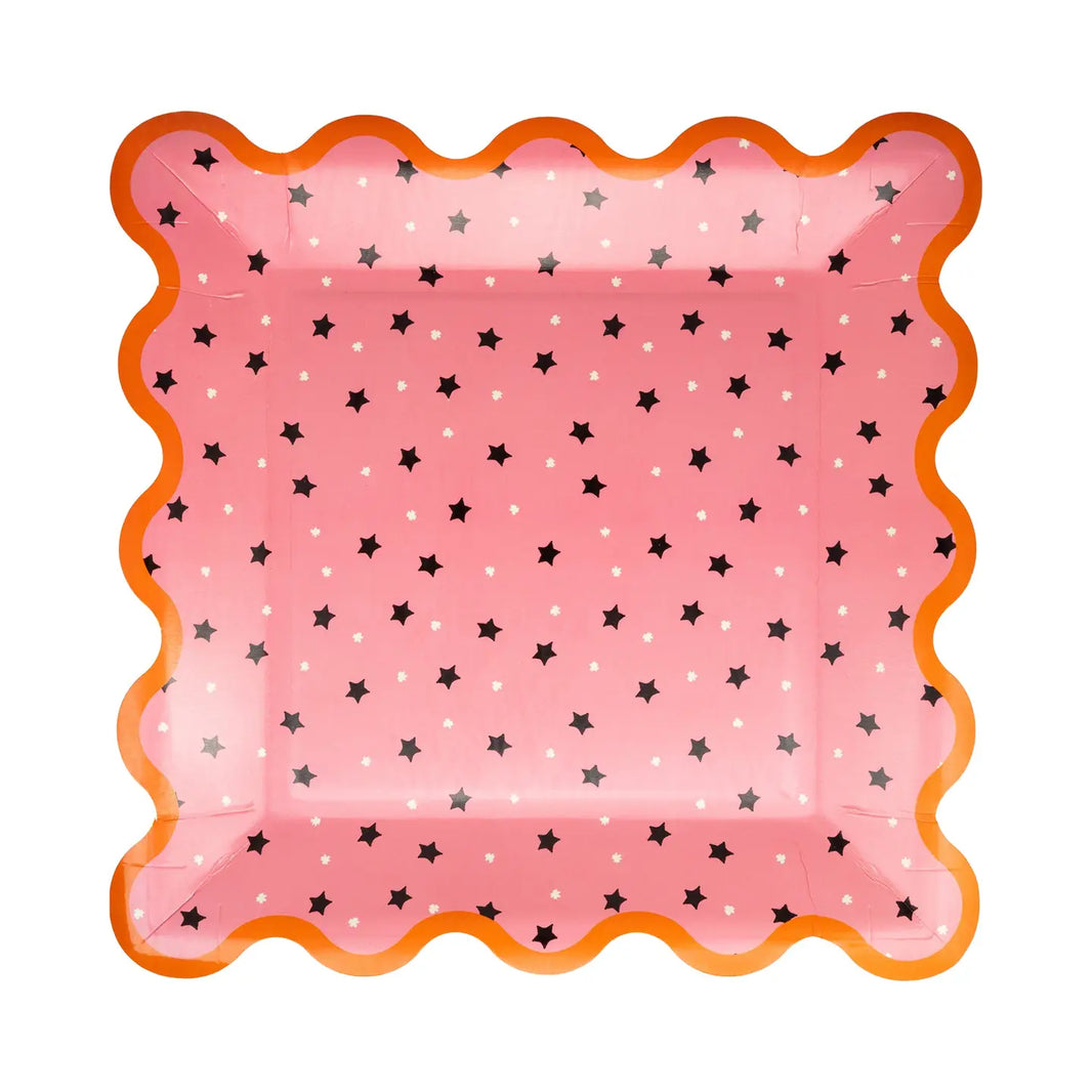 Pink with Black Star Paper Plates 8CT